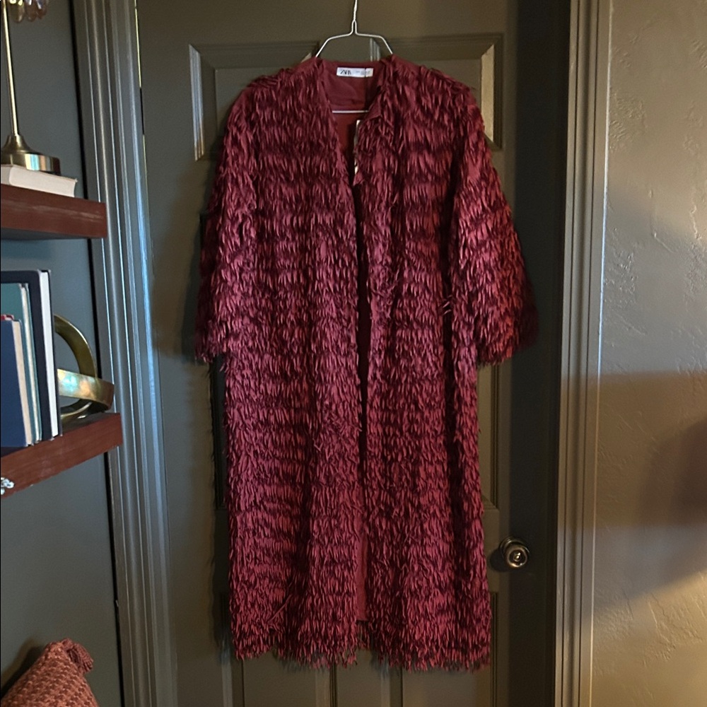 Luxurious Burgundy Fringe Long Open Top - Women